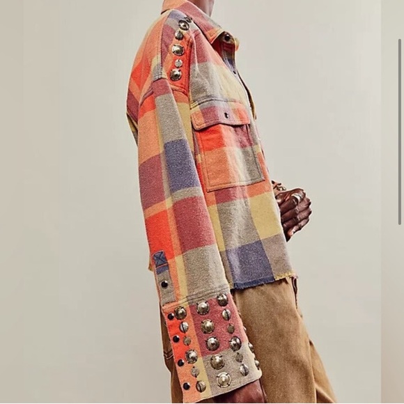 FREE PEOPLE Austin NEW Plaid Buttondown Size L Yellow Ochre Combo We The Free - Picture 4 of 15